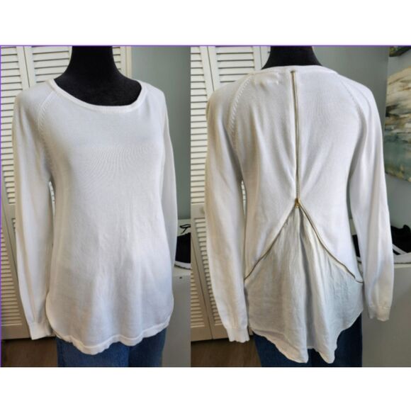 Sogi S/XS 100% Cotton White Sweater Twist Back Zip Detail Lightweight Knit - Picture 1 of 11
